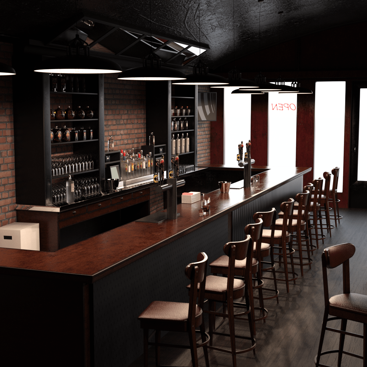 Bar 3d Model with Character Poses