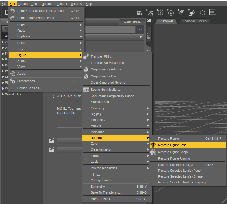 Daz3d reset pose key